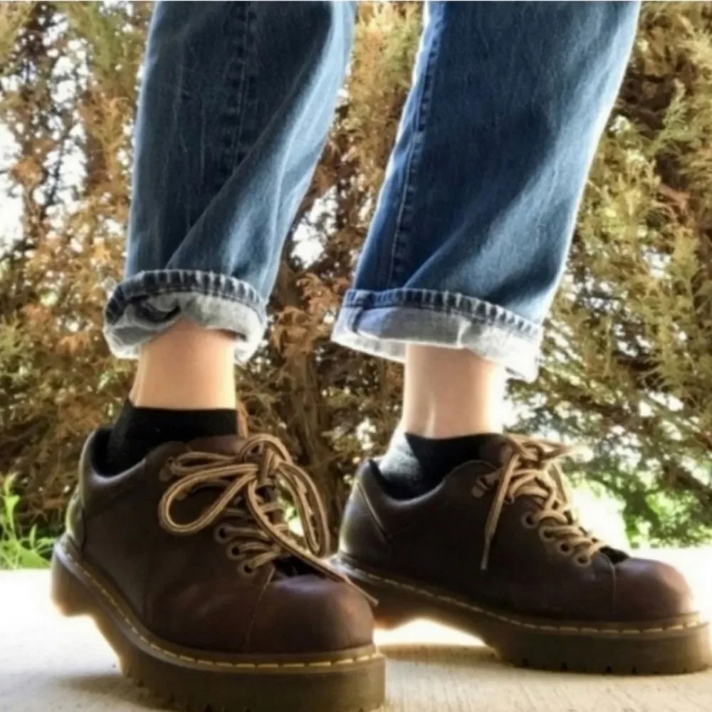 Dr Martens 12312‎ y2k Low Boot Lug Sole Platform Brown Leather Shoes Men's 11